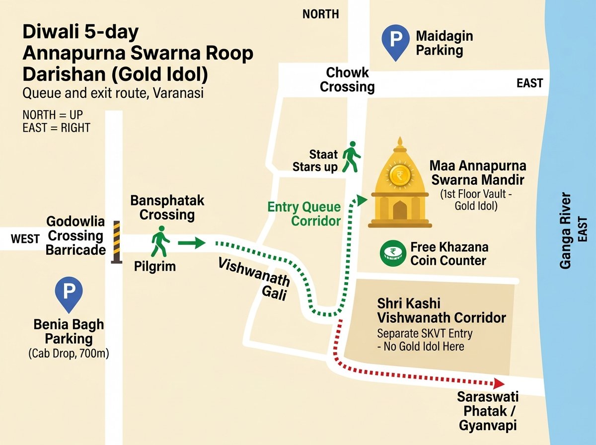 Maa Annapurna Swarna Roop Darshan & Annakut 2026: Dates, Khazana, Queue Route & Cab Guide