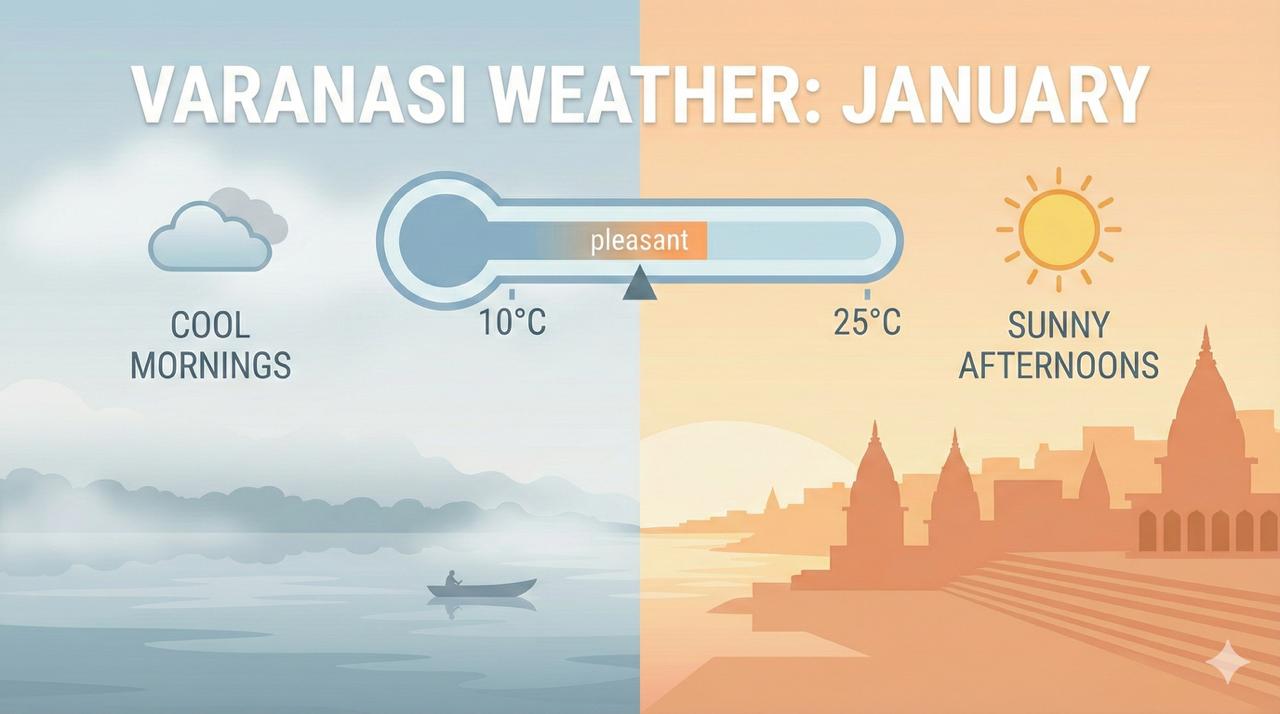 Varanasi January Weather Infographic Varanasi January Weather Overview - Temperature and conditions at a glance