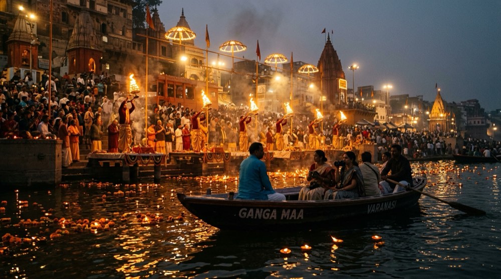 Private Motor Boat Booking for Evening Ganga Aarti in Varanasi