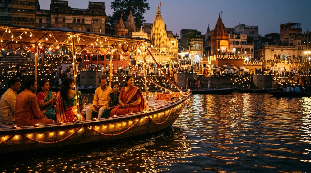 Lighting Decorated CNG Boat Booking in Varanasi - River Ganga Boat Booking