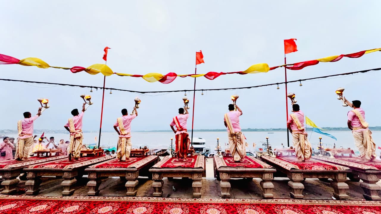 Private boat lined up at Prayagraj Sangam for ritual snan