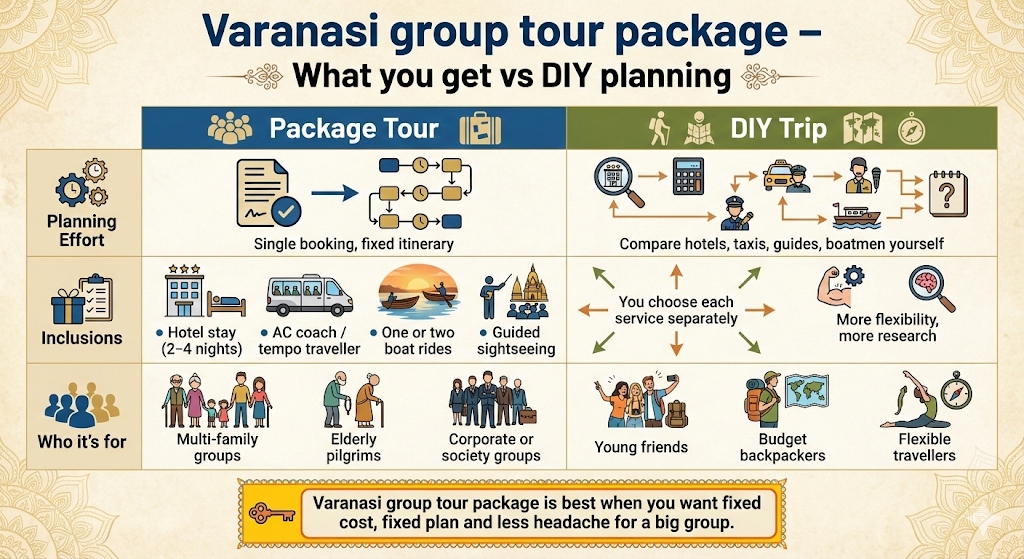 Varanasi group tour package vs DIY planning comparison