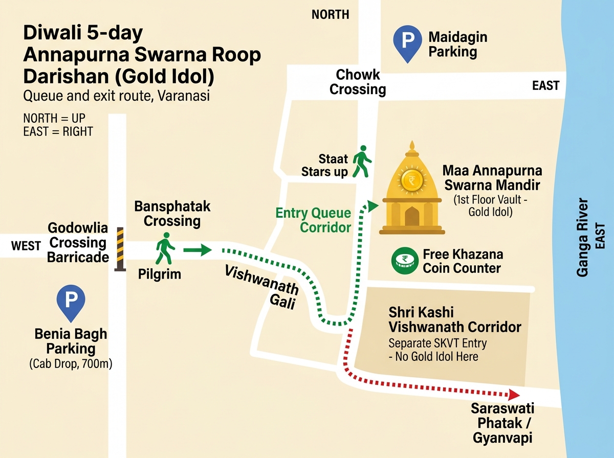 Maa Annapurna Swarna Roop Darshan & Annakut 2026: Dates, Khazana, Queue Route & Cab Guide